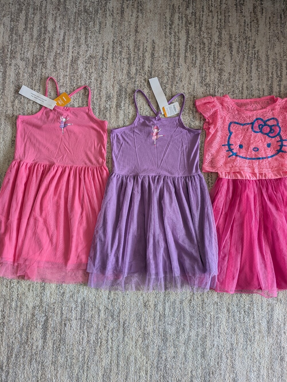 Girls L 10/12 Lot of 3 Dresses Pink Purple Tulle Tutu Hello Kitty Ballerina NWT - Picture 1 of 15